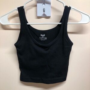 Cropped ribbed black tank top with built in sports bra